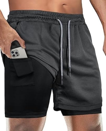 BananHome Men's 2 in 1 Running Shorts Gym Workout Quick Dry Mens Shorts Mens Athletic Shorts with Towel Loop and Phone Pocket
