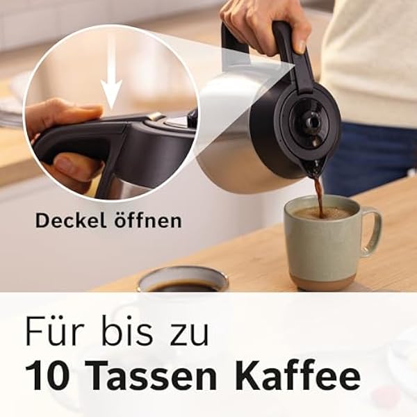 Кофеварка Bosch MyMoment TKA6M273 с системой проливного заваривания термокувшин объемом 1 л на 8 12 чашек защита от капания поворотный фильтр-держатель программа удаления накипи съемный резервуар для воды 1200 Вт
