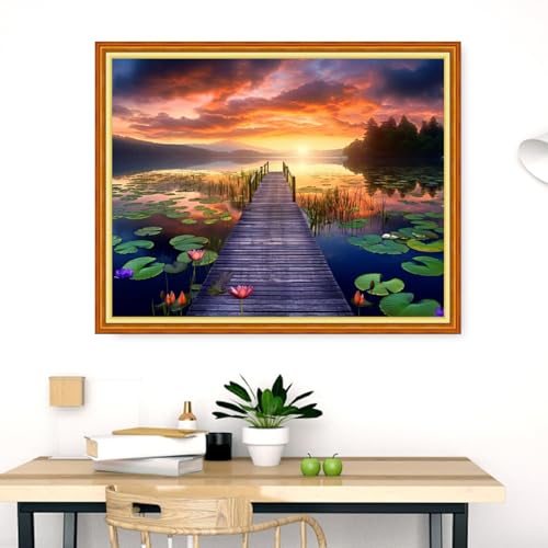 Image of Dimensean Stamped Cross Stitch Kits Full Range of Embroidery Patterns Starter Kits for Beginners Adult DIY Cross Stitches Needlepoint Kits 11CT-Lotus by the Lake 16x20 inch