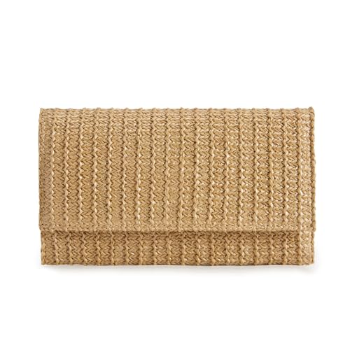 Image of Huralona Women Straw Woven Clutch Purse Pleated Handbag for Summer Beach Vacation Straw Shoulder Crossbody Bag