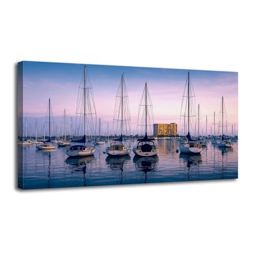 Canvas Wall Art Sailboats marina their docks San Diego California Wooden Framed Artwork Easy to Hang Wall Decor for Kitchen Bathroom 20 x 40 inch