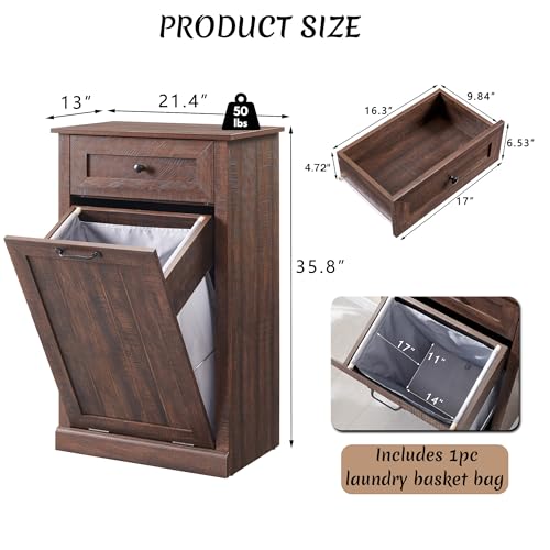 Image of IFBUY Tilt Out Laundry Hamper Cabinet, Trash Can Cabinet, Brown