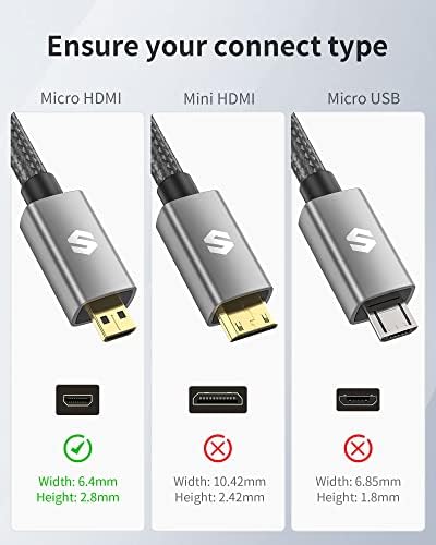 Silkland Micro HDMI to HDMI Cable 2M/6.6ft 4K@60Hz, Supports Ethernet, 3D, HDR and ARC, Compatible with GoPro HERO7 Black Hero 5 4 6, Raspberry Pi 4, Sony A6300 A6400 Camera, Lenovo Yoga Pro 3
