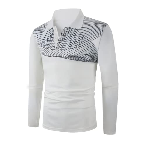 Mens Polo Shirt Long Sleeve Print Colorful Golf Shirts For Autumn Winter Lapel Collar Pullover Top With Buttons Regular Fit Shirts Red Black #TOP1