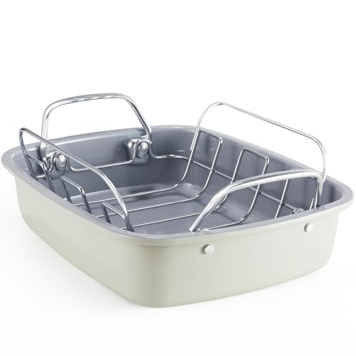 Comparison: Best Oven Roasting Onions And Peppers 10 KITESSENSU Large Roasting Pan with Rack - 25 LB Nonstick Turkey Roaster Pan for Oven - Heavy Duty Carbon Steel Roasting Pan with Wider Handles for Chicken, Vegetables & Holiday Meals, Cream