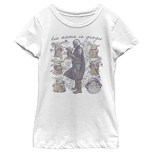 STAR WARS Mandalorian Grogu Floral Girls Short Sleeve Tee Shirt