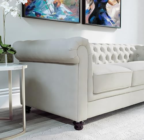 Generic Chesterfield 3+2 Seater & Corner L Shaped Sofa in White PU Leather (White, Corner sofa) - Image 2