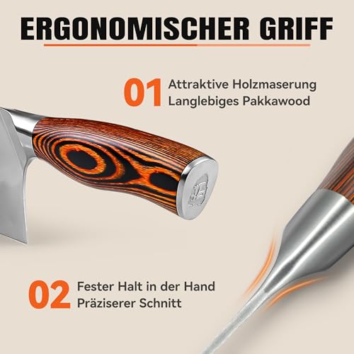 Foto von TUO Hackmesser 18cm, küchenmesser scharf Deutscher Edelstahl Hochleistungsklinge kochmesser Ergonomischer Griff mit Pakkawood Handle für Küche und Restaurant-Fiery Phoenix Series