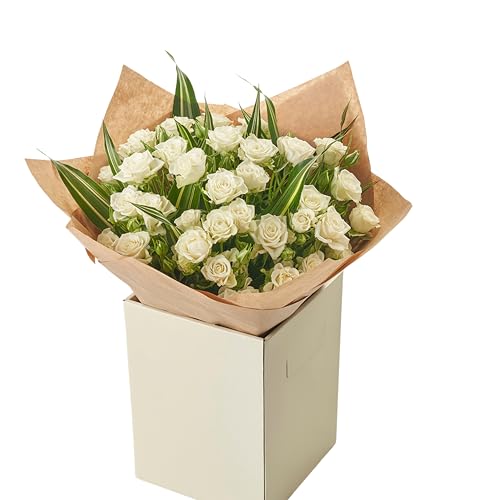 White Rose Bouquet - Fresh Cut Spray Flower Arrangement for Birthdays, Weddings, Anniversaries, Easter, Thanksgiving, Sympathy, Condolences, Any Occasion