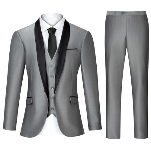 Men 3 Pieces Formal Business Notch Lapel Slim Fit Tuxedo Blazerss Set Blazerss Vest Pants Indigo2