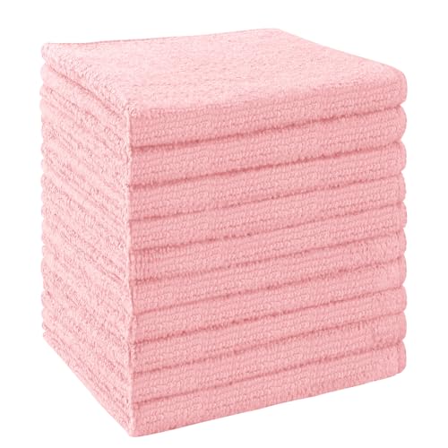 Image of UNIMADE Washcloths Bulk - 10 Pack - Face Towels (12 inch x 12 inch), Highly Soft Wash Cloths and Hand Towels, Fast Drying Multi-Purpose Microfiber Cleansing Cloths for Bathroom, Hotel, Spa, and Salon - Pink
