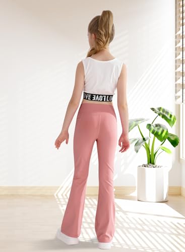 Girls Flare Yoga Leggings Cross High Waisted Flared Pants Dance Cute Activewear Kids Pants with Pockets 5-13 Years3