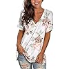 Floral Summer Tops for Women Short Sleeve Tee Shirts V Neck Rose Flower High Low L