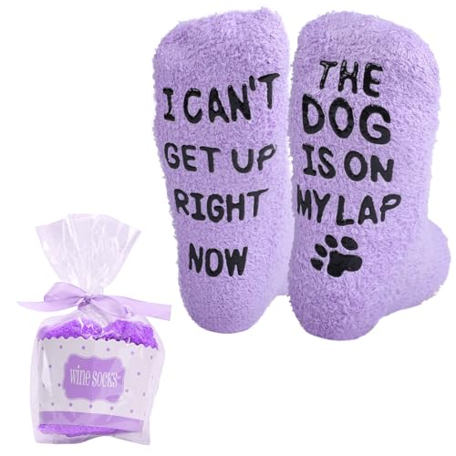 Risipu Dog Lovers Gifts for Women Novelty Sock Funny Socks for Women Socks Dog Lovers Birthday Gifts Ideas for Girls Wife Mum Soft Non-slip Fuzzy Sock (One Size Purple)