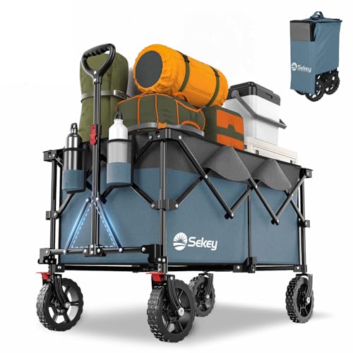 Sekey XXL Plus Bollerwagen Faltbar 200L 200KG Tragkraft, Faltbarer Bollerwagen Geländetauglich mit Bremsen, Handwagen Patentiert Klappbar aus Vier Richtungen, XXL-PlusG 4010, Blau Sekey XXL Plus Bollerwagen Faltbar 200L 200KG Tragkraft, Faltbarer Bollerwagen Geländetauglich mit Bremsen, Handwagen Patentiert Klappbar aus Vier Richtungen, XXL-PlusG 4010, Blau