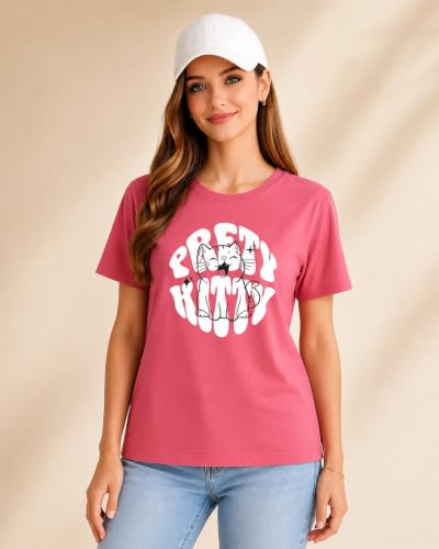 Image of London Hills Women's Loose Fit Graphic Printed T-Shirt | Soft Cotton Blend Fabric | Round Neck Half Sleeve Casual Top, Travel & College
