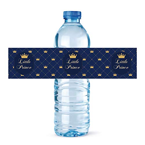 24 Royal Prince Baby Shower Water Bottle Labels for Boy Royal Decorations Party Supplies. (8.5x2 inches)