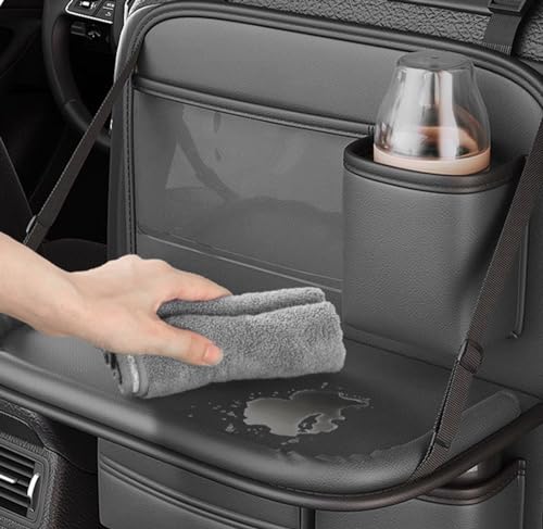 Singring Leather Car Backseat Organizer with Foldable Table Tray, Waterproof Car Seat Back Protectors Kick Mats, Foldable Car Table for Backseat Headrest with Pockets - Image 7