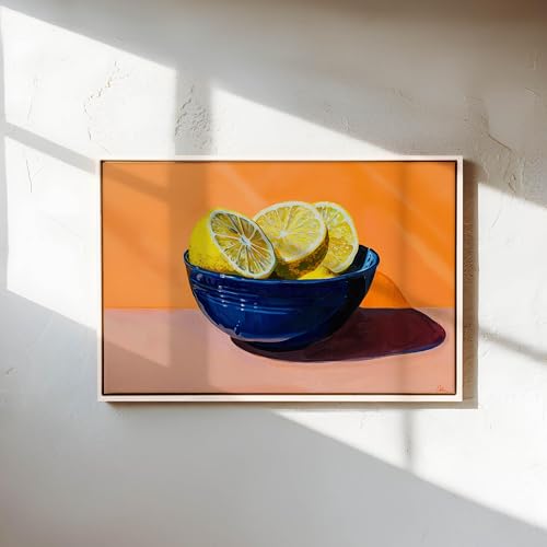 Tableau abstrait citron d'une finesse remarquable avec texture imitation peinture à l'huile