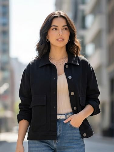 Image of Urbano Fashion Women's Relaxed Fit Full Sleeve Utility Denim Jacket