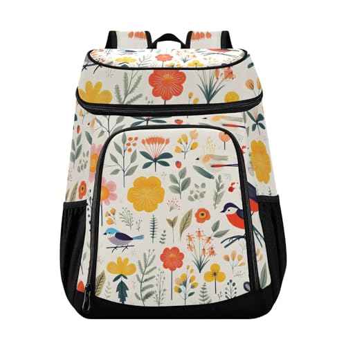 Spring Bird Floral Wildflower Cooler Backpack Cooler Insulated Leak Proof Lunch Backpack 36 Cans Waterproof Soft for Men Women Picnic Hiking Camping Beach