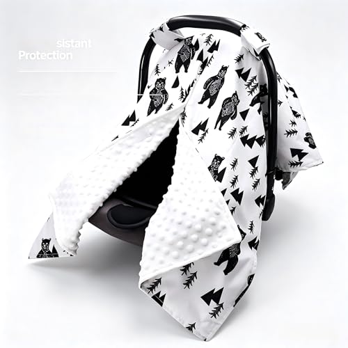 Image of TANOFAR Carseat Covers Baby Boy & Girl, Peekaboo Opening Infant Car Seat Cover for Winter, Warm & Cozy, Bear