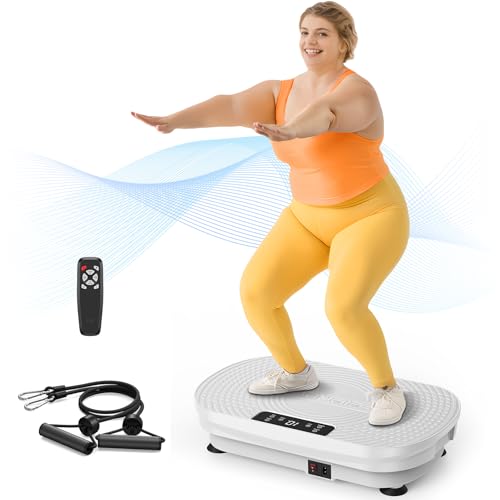 FEIERDUN Máquina de ejercicio de placa vibratoria, placa de vibración para drenaje linfático, plataforma de vibración para pérdida de peso, tonificación y bienestar, color blanco