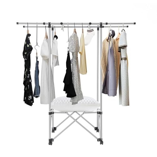 Tapischion Foldable Clothes Drying Rack, Portable Large Drying Rack with Net Bag for Indoor and Outdoor, Space-Saving (Silver Upgraded Style: with Net Bag + Universal Wheels + Socks Clips)