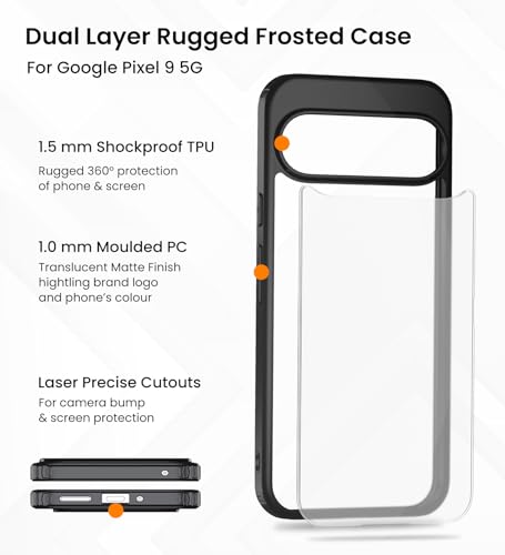 Image of Golden Sand for Google Pixel 9 5G - Rugged Frosted Semi Transparent PC Shock Proof Slim Back Case for Google Pixel 9, Black