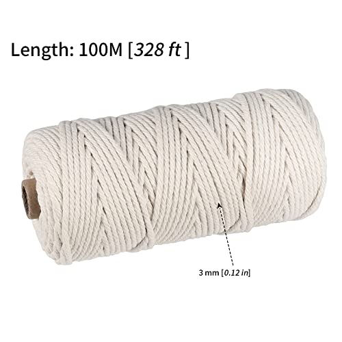 MANCHAP 5 PCS 3mm x 100m Macrame Cord, 4-Strand Twisted Macrame Cotton Rope for Wall Hanging Knitting, Gift Wrapping - Image 2