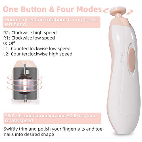 Electric Baby Nail File, Baby Nail Trimmer for Infant Toddler with Light, Toes Fingernails Care Trim Polish Grooming Kit Safe for Newborn, Baby Nail Grinder Set with Nail Clipper (Blush)