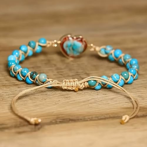 Image of Women Boho Wrap Bracelet,Handmade Natural Stone Crystal Emperor Beads Heart Bracelet, Fashion Bohemian Jewelry Gift for Women