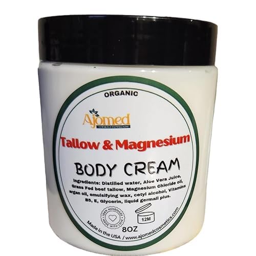 Grass-Fed Beef Tallow and Magnesium Body Butter, Natural Moisturizing Cream for Dry, Itchy, Cracked Skin, Handmade Diaper Rash (Lavender Vanilla)
