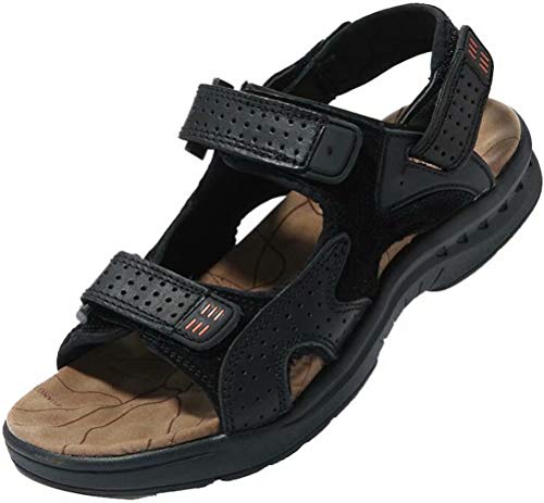 Dayiss Sandale Nubuck Homme Sandales Cuir de Vachette Bout Ouvert Marron Noir (Noir, 39) Cover
