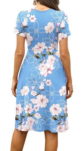 Image of WEACZZY Women's Summer Short Sleeve Casual Dresses V-Neck Floral Party Dress with Pockets