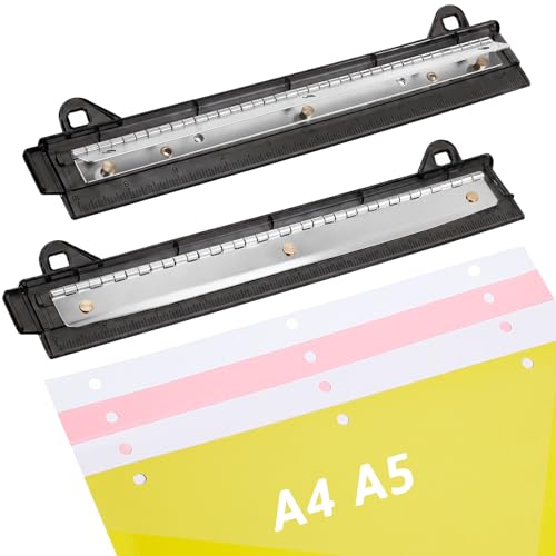 Image of 2 Pcs 3 Hole Puncher for Binder Portable 3 Hole Puncher for Ring Binders with 10 inch Ruler 5 Sheets Capacity for Office and School Supplies (Black)