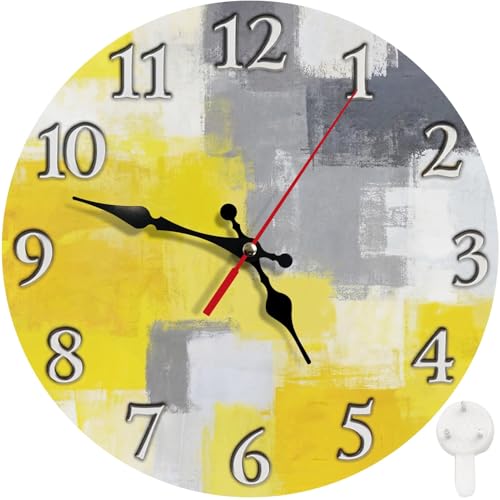 Britimes Round Wall Clock Silent Non-Ticking Battery Operated Clock 10 Inch, Grey Yellow Contemporary Home Decor for Living Room, Kitchen, Bedroom, and Office