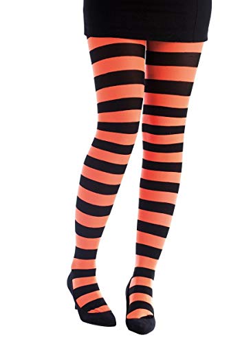 P'TIT CLOWN - 74711 - Collant Opaque - Taille Unique - Rayé Noir/Orange Fluo