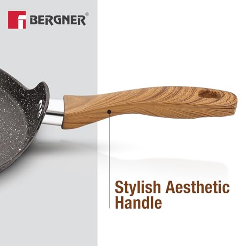 Image of BERGNER Ivory Black Granite Non-Stick 28cm Dosa Tawa, 3-Layer Marble Healthy Non-Stick Coating, Forged Aluminium, PFOA Free, Non Toxic, Large Flat Dosa Tawa, Induction and Gas Stove Ready - Black