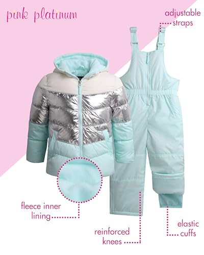 Image of Pink Platinum Girls Snowsuit 2-Piece Insulated Hooded Jacket & Bib