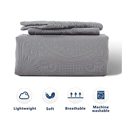 Anluoer Quilt King Size Bedding Set-Grey Embossed, Bedspreads-Lightweight Summer Soft Microfiber Bedspread, Bed Coverlet For All Seasons (1 Quilt, 2 Pillow Shams) #TOP6