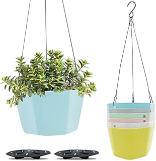 WAIZHIUA 6Pcs Hanging Planter Pot, 15cm Plastic Hanging Basket Flower Pot Plant Holder with Chain Hooks for Indoor Outdoor Garden House Porch Decor (6 Colours)