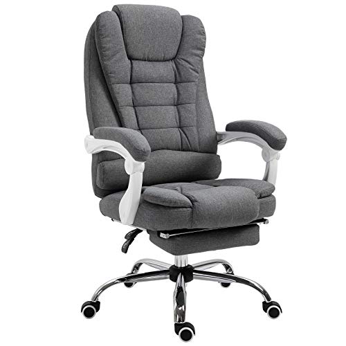 HOMCOM Fauteuil de Bureau Manager Chaise pour Ordinateur avec Repose-Pied Dossier inclinable accoudoirs rembourrés en Lin Gris
