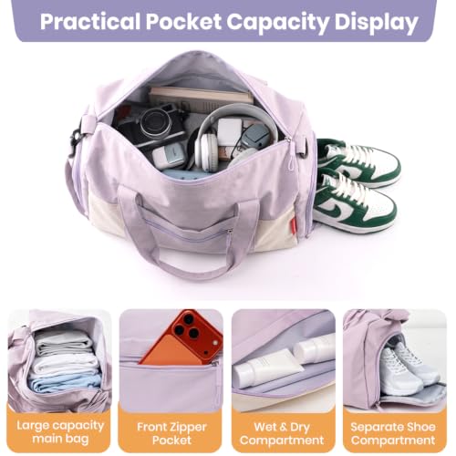 Image of PALAY Gym Bag with Shoe Compartment Purple Waterproof Travel Duffle | oxford cloth, large capacity, wet&dry compartment, trolley case strap, color blocking, suitable for weekend, vacation, sports