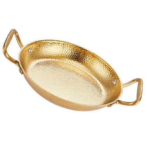 BESPORTBLE Paellera de Acero Inoxidable 20 CM Doble Asa Dorada Sartén Plana para Cocinar Paella y Mariscos Olla Resistente al Desgaste para Cocinas de Gas Eléctricas y Vitrocerámica