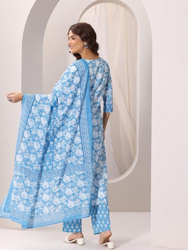 Image of Libas Printed Cotton Straight Kurta With Trouser and Dupatta