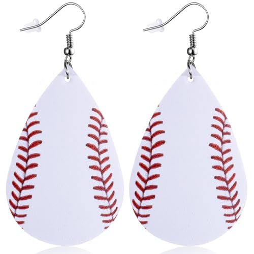 Baseball Earrings for Women Leather Teardrop Dangle Drop Jewelry Outfits Accessories