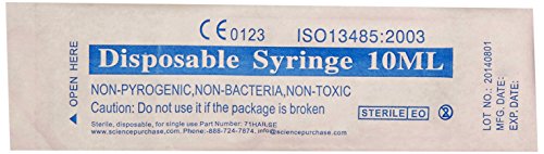 Electronix Express 71LSC10CC Plastic Syringe Sterile Disposable Luer Slip Tip, 10 cc/mL, 0.33 fl. oz. Capacity (Pack of 100)