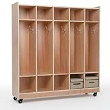 Chic Muse 5-Section Classroom Coat Locker, Cubby Storage Organizer with 4 Casters, 5 Hooks & 2 Storage Boxes...