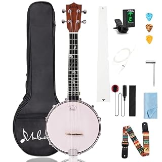 Mulucky 4-String Banjo Ukulele | Banjolele 23″ Sapele Wood with Remo Head & Nylon Strings | Dark Brown Travel Kit (Bag, Tuner, Picks) – MBU-806 - Les Beatles, Paul McCartney, John Lennon, RIngo Starr, George Harrison